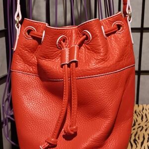 Isaac Mizrshi Red Leather Bucket Bag